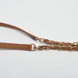 DKNY Brown Saffiano Leather Flap Wallet on Chain