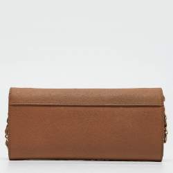 DKNY Brown Saffiano Leather Flap Wallet on Chain