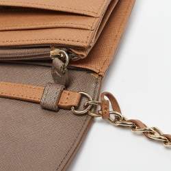 DKNY Brown Saffiano Leather Flap Wallet on Chain