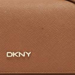 DKNY Brown Saffiano Leather Flap Wallet on Chain