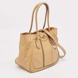 DKNY Beige Leather Logo Charm Shoulder Bag