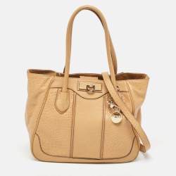 DKNY Beige Leather Logo Charm Shoulder Bag