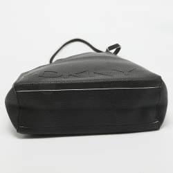 Pre Owned DKNY Black Leather Logo Embossed Shopper Tote
