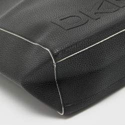 Pre Owned DKNY Black Leather Logo Embossed Shopper Tote