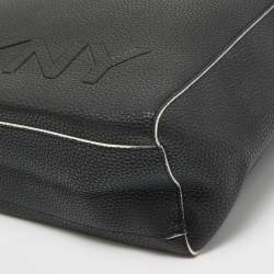 Pre Owned DKNY Black Leather Logo Embossed Shopper Tote