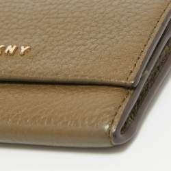 DKNY Olive Green Leather Flap Compact Wallet