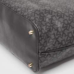 Pre Owned Dkny Black Monogram Coated Canvas and Leather Top Zip Tote