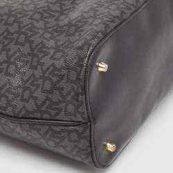 Pre Owned Dkny Black Monogram Coated Canvas and Leather Top Zip Tote