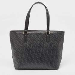 Pre Owned Dkny Black Monogram Coated Canvas and Leather Top Zip Tote