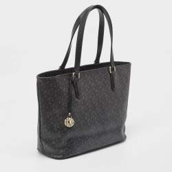 Pre Owned Dkny Black Monogram Coated Canvas and Leather Top Zip Tote