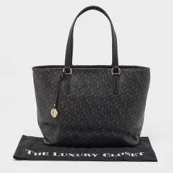 Pre Owned Dkny Black Monogram Coated Canvas and Leather Top Zip Tote
