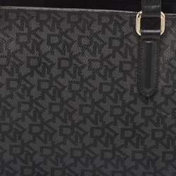Pre Owned Dkny Black Monogram Coated Canvas and Leather Top Zip Tote
