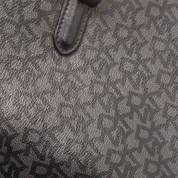Pre Owned Dkny Black Monogram Coated Canvas and Leather Top Zip Tote