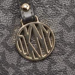 Pre Owned Dkny Black Monogram Coated Canvas and Leather Top Zip Tote