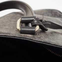 Pre Owned Dkny Black Monogram Coated Canvas and Leather Top Zip Tote