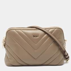 Dkny Olive Green Chevron Leather Madison Dome Crossbody Bag