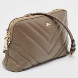 Dkny Olive Green Chevron Leather Madison Dome Crossbody Bag