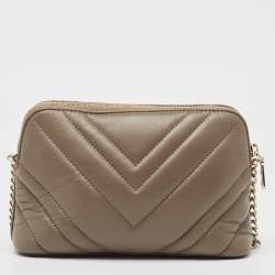 Dkny Olive Green Chevron Leather Madison Dome Crossbody Bag