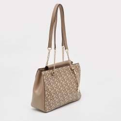 Pre Owned DKNY Beige Signature Coated Canvas and Leather Chain Tote