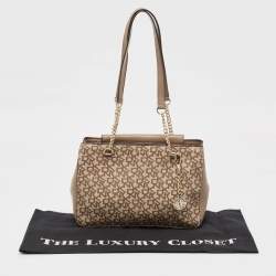 Pre Owned DKNY Beige Signature Coated Canvas and Leather Chain Tote