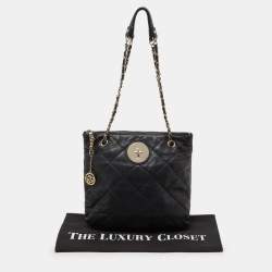 Pre Owned DKNY Black Quilted Leather Zip Shoulder Bag