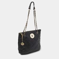 Pre Owned DKNY Black Quilted Leather Zip Shoulder Bag