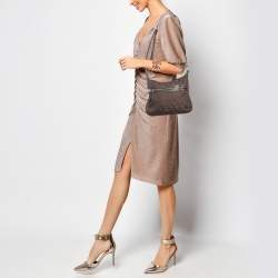 DKNY Brown Monogram Canvas and Leather Crossbody Bag