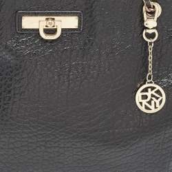 Pre Owned DKNY Black Leather Charm Chain Tote