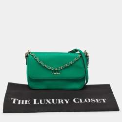 DKNY Green Leather Bryant Flap Crossbody Bag