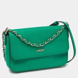 DKNY Green Leather Bryant Flap Crossbody Bag