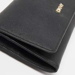 DKNY Black Saffiano Leather Flap Wallet on Chain