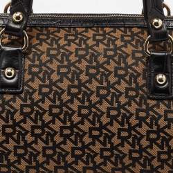 DKNY Brown/Black Signature Canvas and Croc Embossed Leather Satchel