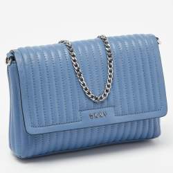 DKNY Blue Pinstripe Quilted Leather Small Gansevoort Flap Shoulder Bag