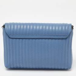 DKNY Blue Pinstripe Quilted Leather Small Gansevoort Flap Shoulder Bag