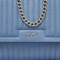 DKNY Blue Pinstripe Quilted Leather Small Gansevoort Flap Shoulder Bag