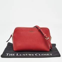 DKNY Red Leather Bryant Dome Crossbody Bag