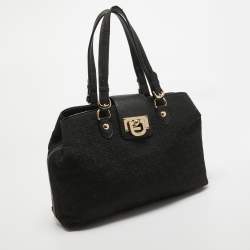 Pre Owned Dkny Black Monogram Canvas and Leather Flap Tote