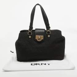 Pre Owned Dkny Black Monogram Canvas and Leather Flap Tote
