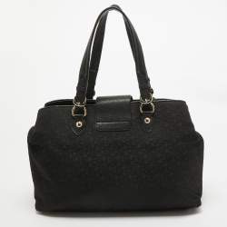 Pre Owned Dkny Black Monogram Canvas and Leather Flap Tote