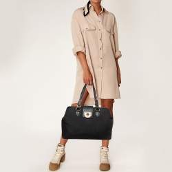 Pre Owned Dkny Black Monogram Canvas and Leather Flap Tote