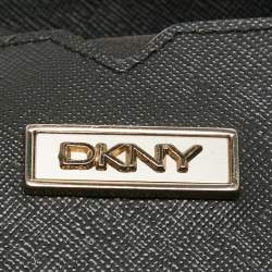 Pre Owned Dkny Black Monogram Canvas and Leather Flap Tote