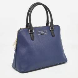 مملوكة مسبقًا DKNY Dark Blue/Black Leather Dome Satchel