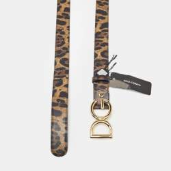 Pre Owned Dolce & Gabbana Black/Beige Leopard Print Coated Canvas DG Logo Belt 