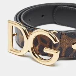 Pre Owned Dolce & Gabbana Black/Beige Leopard Print Coated Canvas DG Logo Belt 