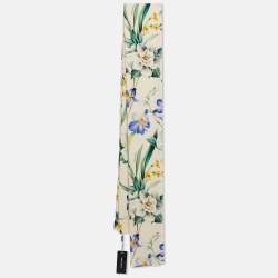 Pre Owned Dolce & Gabbana White Floral Print Stretch Silk Hijab Scarf