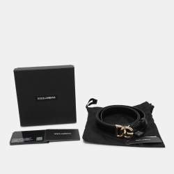 Dolce & Gabbana Black Leather DG Logo Buckle Belt 90 CM