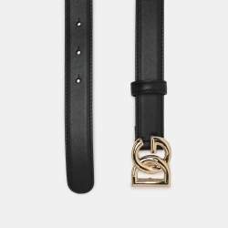 Dolce & Gabbana Black Leather DG Logo Buckle Belt 90 CM