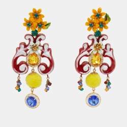 Dolce & Gabbana  Multi Color Composite Crystals Fabric Gold Tone Earrings