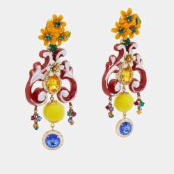 Dolce & Gabbana  Multi Color Composite Crystals Fabric Gold Tone Earrings
