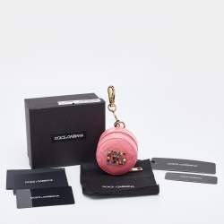 Pre Owned Dolce & Gabbana Pink Patent Leather DG Crystal Embellished Key Chain Purse